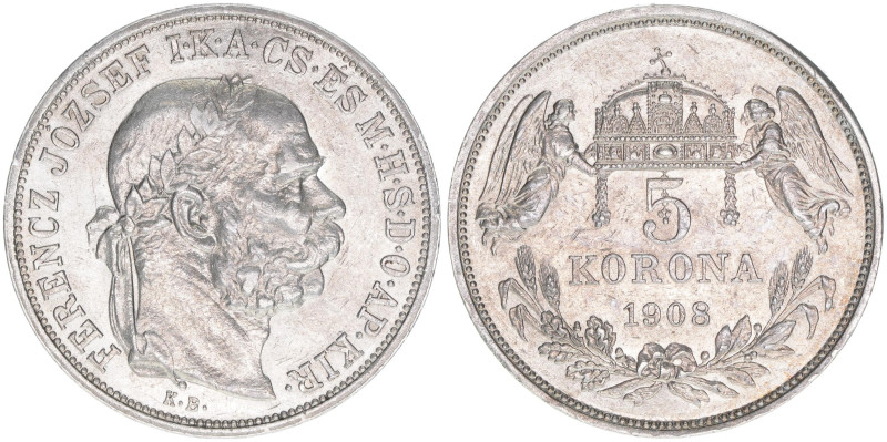 Franz Joseph I. 1848-1916
5 Korona, 1908 KB. Kremnitz
23,96g
ANK 108
vz/stfr