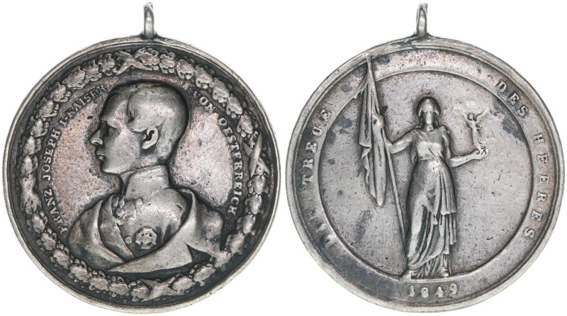 Franz Joseph I. 1848-1916
Medaille mit Queröse, 1849. die Treue des Heeres
21,72...