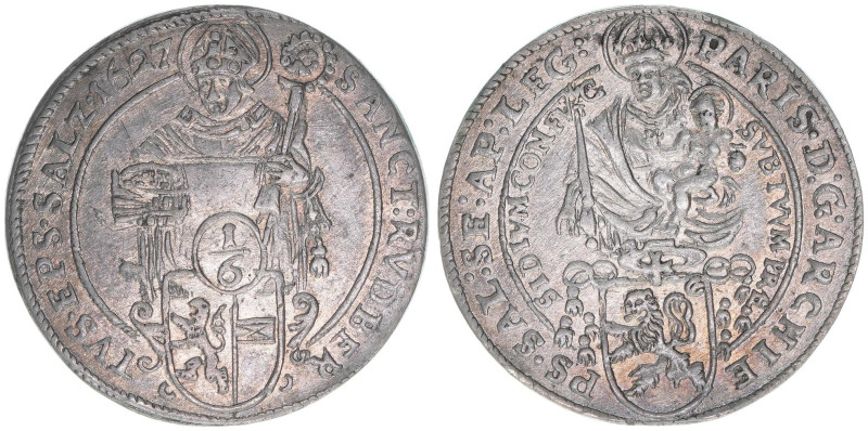 Paris Graf Lodron 1619-1653
Erzbistum Salzburg. 1/6 Taler, 1627. Salzburg
4,73g
...