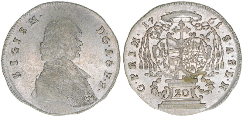 Sigismund III. Graf Schrattenbach 1753-1771
Erzbistum Salzburg. 20 Kreuzer, 1761...