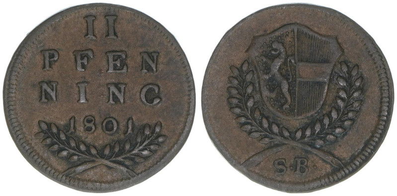 Hieronymus Graf Colloredo 1772-1803
Erzbistum Salzburg. 2 Pfennige, 1801. Salzbu...