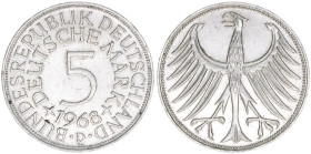 Bundesrepublik
Deutschland. 5 Deutsche Mark, 1968 D. 11,13g
J.386
ss/vz