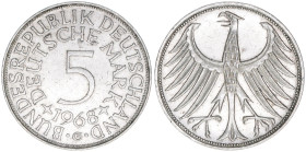 Bundesrepublik
Deutschland. 5 Deutsche Mark, 1968 G. 11,15g
J.386
ss/vz