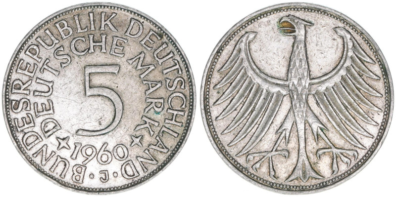 Bundesrepublik
Deutschland. 5 Deutsche Mark, 1960 J. 11,11g
J.386
ss+