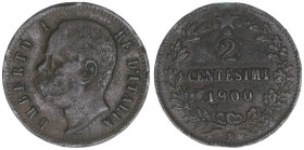 Humbert I. 1878-1900
Italien Königreich. 2 Centesimi, 1900 R. 2,00g
Kahnt/Schön 21
ss-