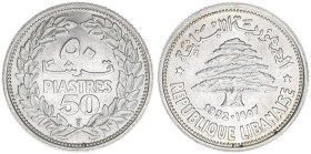 50 Piastres, 1952
Libanon. Silber. 5,00g
Schön 18
stfr