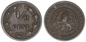 1/2 Cent, 1900
Niederlande. 1,27g. Schön 2
ss+
