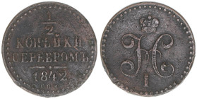 Nikolaus I. 1825-1855
Rußland. 1/2 Kopeke, 1842. 5,08g
Kahnt/Schön 57
ss