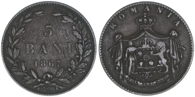 Karl I.
Rumänien. 5 Bani, 1867. 4,80g
KM#3
ss