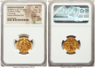 INDIA. Kushan Empire. Kanishka I (ca. AD 127-151). AV dinar (20mm, 7.96 gm, 12h). NGC AU 5/5 - 3/5, edge marks. Kushan standard, Bactria, main mint (p...