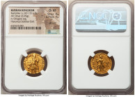 INDIA. Kushan Empire. Kanishka I (ca. AD 127-151). AV dinar (19mm, 6.95 gm, 12h). NGC Choice XF 4/5 - 4/5, die shift. Bactria, main mint (probably Bal...