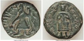 INDIA. Kushan Empire. Kanishka I (ca. AD 127-151). AE tetradrachm (25mm, 15.21 gm, 12h). VG, tooled. Kapisha, main mint (probably Begram), late phase....