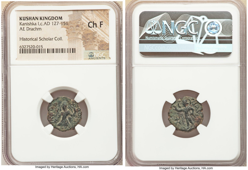 INDIA. Kushan Empire. Kanishka I (ca. AD 127-151). AE drachm (17mm, 11h). NGC Ch...