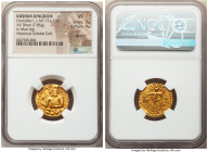 INDIA. Kushan Empire. Huvishka (ca. AD 151-190). AV dinar (20mm, 7.85 gm, 12h). NGC VF 3/5 - 4/5, die shift. Kushan standard, Bactria, main mint (prob...