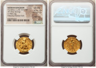 INDIA. Kushan Empire. Huvishka (ca. AD 151-190). AV dinar (21mm, 8.01 gm, 12h). NGC Choice AU 4/5 - 3/5, edge filing. Kushan standard, Bactria, main m...