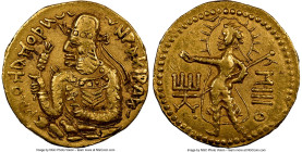 INDIA. Kushan Empire. Huvishka (ca. AD 151-190). AV dinar (20mm, 7.83 gm, 12h). NGC Choice VF 5/5 - 2/5, edge filing. Kushan standard, Bactria, main m...