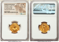 INDIA. Kushan Empire. Huvishka (ca. AD 151-190). AV dinar (20mm, 7.89 gm, 12h). NGC Choice XF 4/5 - 4/5. Kushan standard, Bactria, main mint (probably...