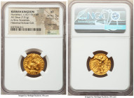 INDIA. Kushan Empire. Huvishka (ca. AD 151-190). AV dinar (19mm, 7.51 gm, 12h). NGC XF 5/5 - 2/5, edge filing, scratches. Gandhara, subsidiary mint (p...