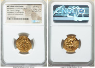 INDIA. Kushan Empire. Vasudeva II (ca. AD 267-300). AV dinar (22mm, 7.82 gm, 1h). NGC Choice AU 4/5 - 5/5. Kushan standard, Mathura/Gandhara, main min...