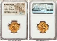 INDIA. Kushan Empire. Vasudeva II (ca. AD 267-300). AV dinar (22mm, 7.94 gm, 12h). NGC Choice AU 4/5 – 5/5. Kushan standard, Mathura/Gandhara, main mi...