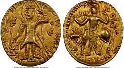 INDIA. Kushan Empire. Vasudeva II (ca. AD 267-300). AV dinar (23mm, 7.82 gm, 12h). NGC XF 5/5 – 5/5. Kushan standard, Mathura/Gandhara, main mint. ÞAO...