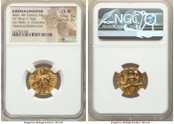 INDIA. Kushan Empire. Mahi (4th century AD). AV dinar (19mm, 7.76 gm, 11h). NGC Choice XF 4/5 - 3/5. Kushan standard, uncertain mint. Mahi standing fa...