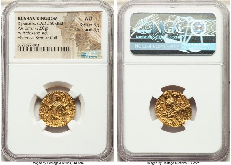INDIA. Kushan Empire. Kipunada (ca. AD 350-380). AV dinar (20mm, 7.60 gm, 11h). ...