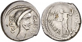 (44 a.C.). Julio César. Denario. (Spink 1420) (S. 42) (Craw. 480/18). 3,79 g. Rara. MBC.