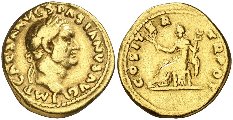(70 d.C.). Vespasiano. Áureo. (Spink falta) (Co. falta) (RIC. 28) (Calicó 607). ...
