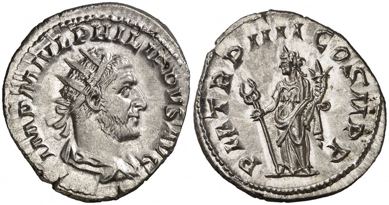 (247 d.C.). Filipo I. Antoniniano. (Spink 8946) (S. 136) (RIC. 4). 3,71 g. Bella...