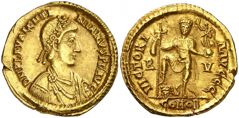 (450-455 d.C.). Valentiniano III. Ravenna. Sólido. (Spink 21265) (Co. 19) (RIC. ...