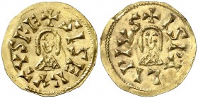 Sisebuto (612-621). Ispali (Sevilla). Triente. (CNV. 219.23) (R.Pliego 275a). 1,41 g. EBC+.