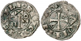 Comtat del Rosselló. Gausfred III (1115-1164). Perpinyà. Diner. (Cru.V.S. 113) (Cru.C.G. 1899). 0,72 g. Rara. MBC.