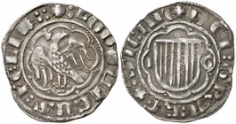Lluís I de Sicília (1342-1355). Sicília. Pirral. (Cru.C.G. 2585) (Cru.V.S. 610). 3,19 g. Ex Colección Crusafont, 27/10/2011, nº 388. Rara. MBC-/MBC....