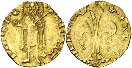 Ferran I (1412-1416). Valencia. Florí. (Cru.V.S. 760) (Cru.Comas 67) (Cru.C.G. 2803). 3,43 g. Marcas: corona y losanje partido en aspa a los pies del ...