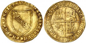 Juan II (1406-1454). Sevilla. Dobla de la banda. (AB. 617.1) (M.R. 167 var). 4,54 g. Leones coronados. Atractiva. EBC-.