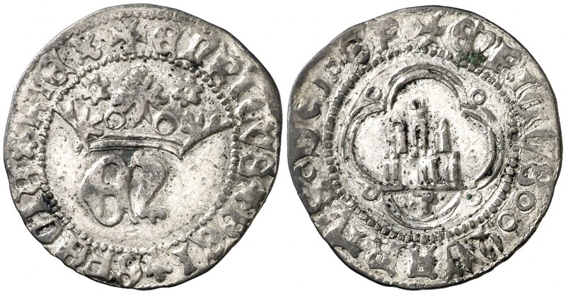 Enrique IV (1454-1474). Toledo. 1/2 real. (AB. 702 var). 1,54 g. Gráfila circula...