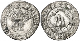 Enrique IV (1454-1474). Toledo. 1/2 real. (AB. 702 var). 1,54 g. Gráfila circular en anverso y tetralobular en reverso. Rara y más así. MBC+.
