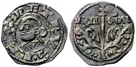 Pedro el de Huesca (1094-1104). Jaca. Óbolo. (Cru.V.S. 214). 0,56 g. Muy buen ejemplar. Rara y más así. MBC+.