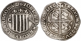 1520. Juana y Carlos. Zaragoza. 1 real. (Calicó 163). 3,29 g. Grieta. Escasa. (MBC).