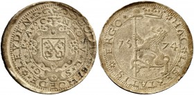 1574. Felipe II. Leyden. 1 gulden. (Vanhoudt 471). 1,68 g. Moneda obsidional en papel, producida durante el asedio de las tropas españolas, usando las...