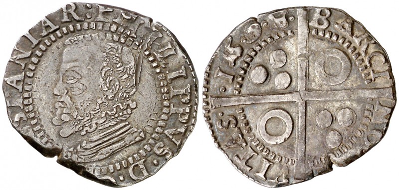 1598. Felipe II. Barcelona. 1 croat. (Cru.C.G. 4246i) (Badia 957, mismo ejemplar...