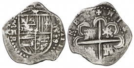 1589/8. Felipe II. Sevilla. . 2 reales. (Cal. 540 var). 6,71 g. Muy escasa. MBC.