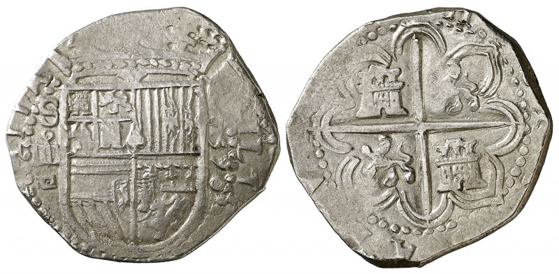 1590. Felipe II. Sevilla. . 4 reales. (Cal. 397). 13,64 g. Fecha pequeña para el...