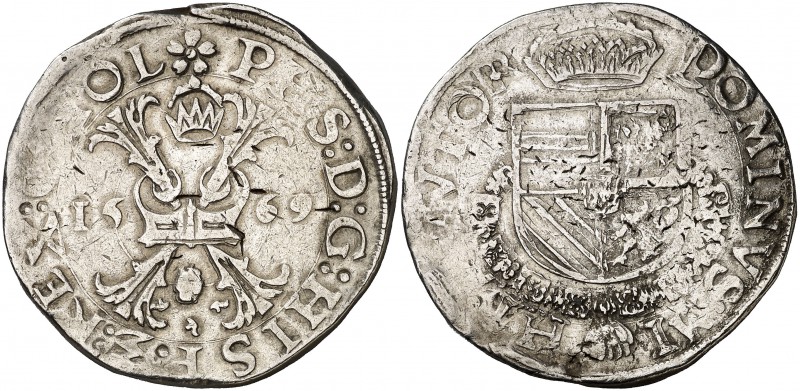 1569. Felipe II. Dordrecht. 1 escudo de Borgoña. (Vti. 1320) (Vanhoudt 290.DO). ...