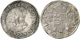 1572. Felipe II. Amberes. 1 escudo felipe. (Vti. 1199) (Vanhoudt 298.AN) (Van Gelder & Hoc 210-1g). 34,16 g. Buen ejemplar. Ex Colección Princesa de É...