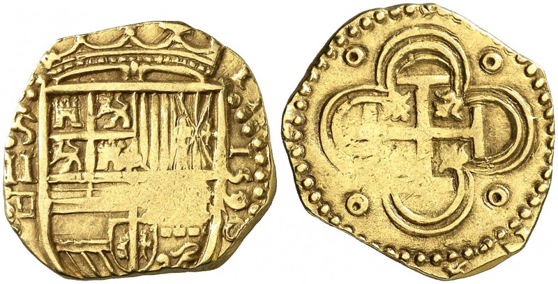 1590. Felipe II Sevilla. . 2 escudos. (Cal. 67) (Tauler 38). 6,74 g. Roeles en l...