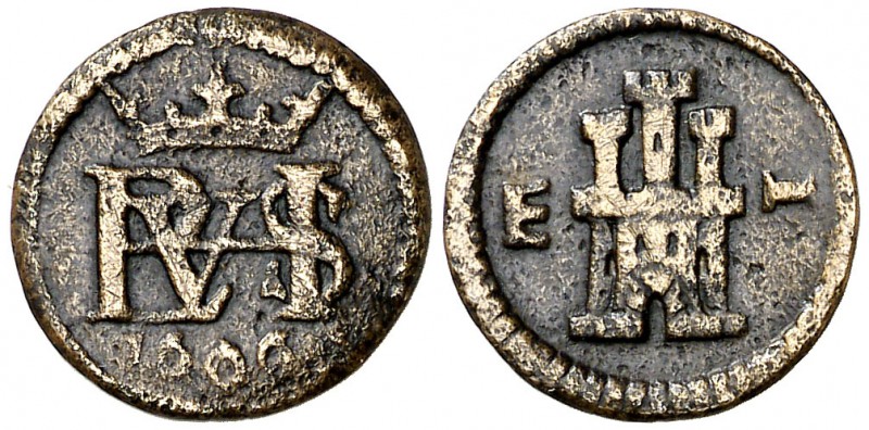 1606. Felipe III. Segovia. 1 maravedí. (Cal. 861) (J.S. D-276). 0,92 g. Acueduct...