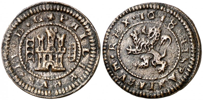 1618. Felipe III. Segovia. 4 maravedís. (Cal. 823) (J.S. D-257). 2,96 g. Acueduc...