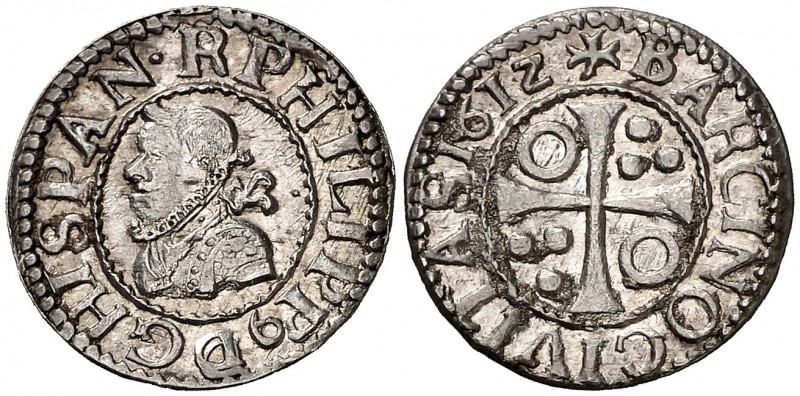 1612. Felipe III. Barcelona. 1/2 croat. (Cal. 535) (Cru.C.G. 4342b). 1,57 g. Bel...